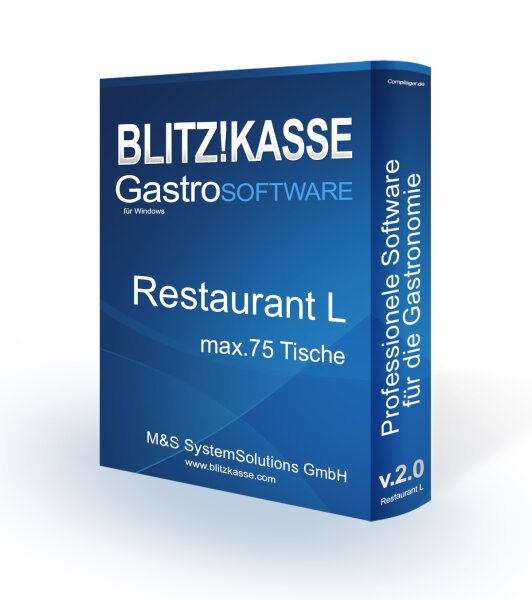 Blitz!Kasse® 2.0 - RestaurantL Kassensoftware für Gastronomie Caffe Restaurant / TSE konform / bis 75 Tische, 3 Bondrucker, inkl. Back-Office (-Programmieren, -Berichte, -Stammdaten, Kundenverwaltung, Z-Journal, Fiscaljournal etc.) #1 #1