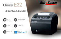 Elines E32 – Thermo-Bondruckerr, 80mm bis 260mm/Sek., USB + RS232 + TSE konformschwarz